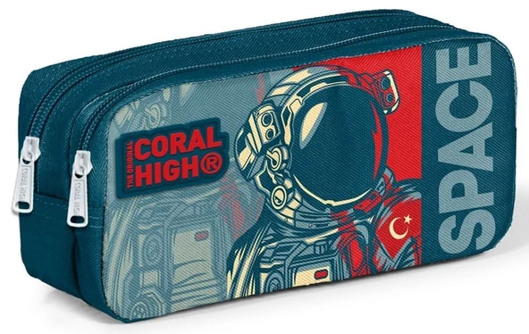 Coral High Kids Çivit Kırmızı Astronot Desenli 3'lü Okul Çanta Seti - Erkek Çocuk İlkokul Çanta Takımı - 4