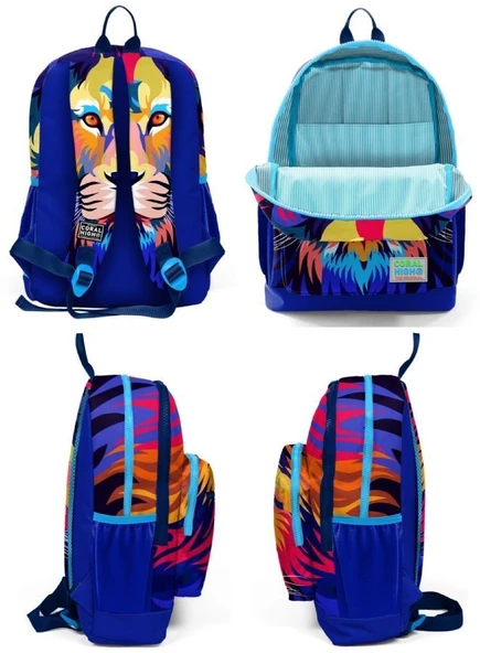 Coral High Kids Lacivert Saks Aslan Desenli 3'lü Okul Çanta Seti - Erkek Çocuk - Resim 3