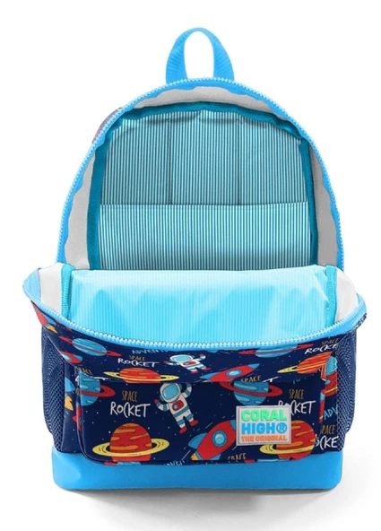 Coral High Kids Lacivert Mavi Uzay Desenli 3'lü Okul Çanta Seti - Erkek Çocuk - 3
