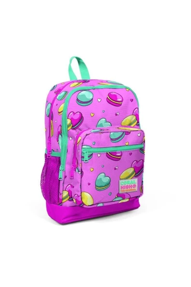 Coral High Kids Açık Pembe Su Yeşili Makaron Desenli 3’lü Okul Çanta Seti - 2