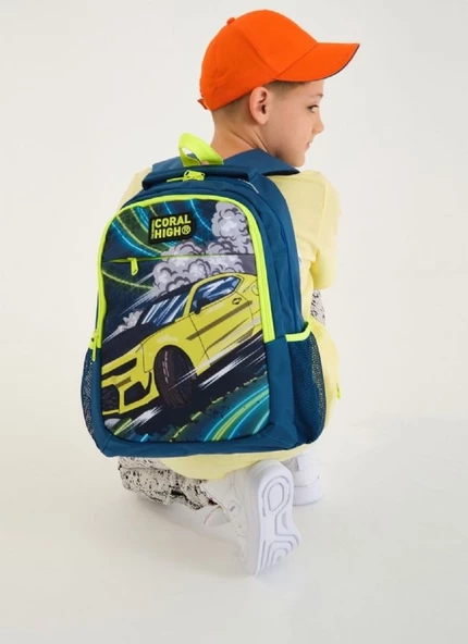 Coral High Nefti Sarı Araba İlkokul Sırt Çantası ve Kalemlik Seti - Resim 2
