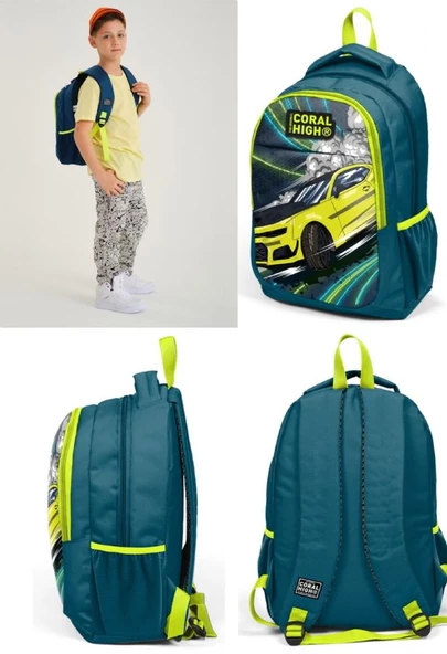 Coral High Nefti Sarı Araba İlkokul Sırt Çantası ve Kalemlik Seti - Resim 3