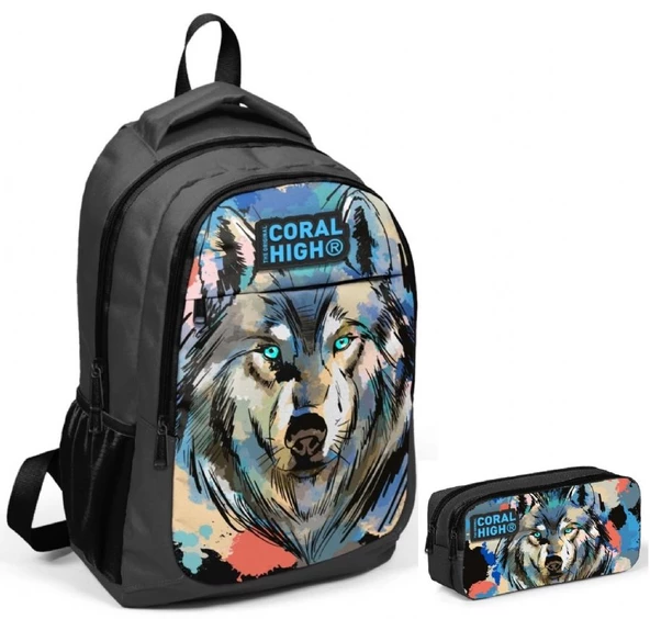 Coral High Siyah Kurt İlkokul Sırt Çantası ve Kalemlik Seti