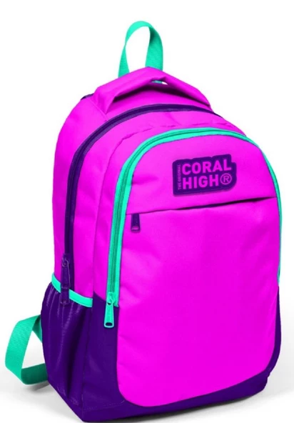 Coral High Üç Bölmeli Kız Çocuk İlkokul ve Ortaokul Okul Sırt Çantası - Mor Pembe