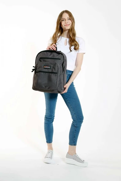 Kaukko Full Pocket Okul ve Günlük Sırt Çantası - Gri - Resim 4