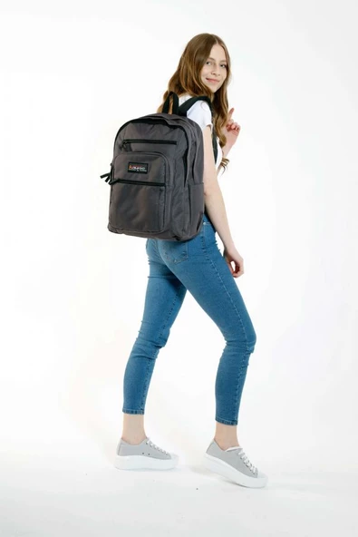 Kaukko Full Pocket Okul ve Günlük Sırt Çantası - Gri - Resim 3