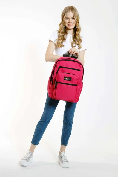 Kaukko Full Pocket Okul ve Günlük Sırt Çantası - Fuşya - Resim 4