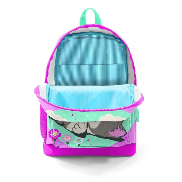 Coral High Okul Çantası ve Beslenme Çantası Seti - Kız Çocuk Sevimli Kedi ve Kelebek - USB Soketli - Resim 3