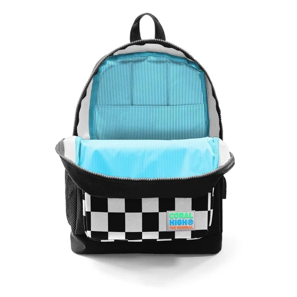 Coral High Okul Çantası ve Beslenme Çantası Seti - Erkek Çocuk Siyah Damalı - USB Soketli - Resim 3