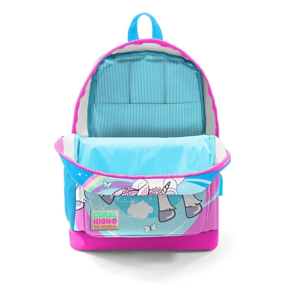 Coral High Okul Çantası ve Beslenme Çantası Seti - Kız Çocuk Mavi Unicorn- USB Soketli - Resim 3