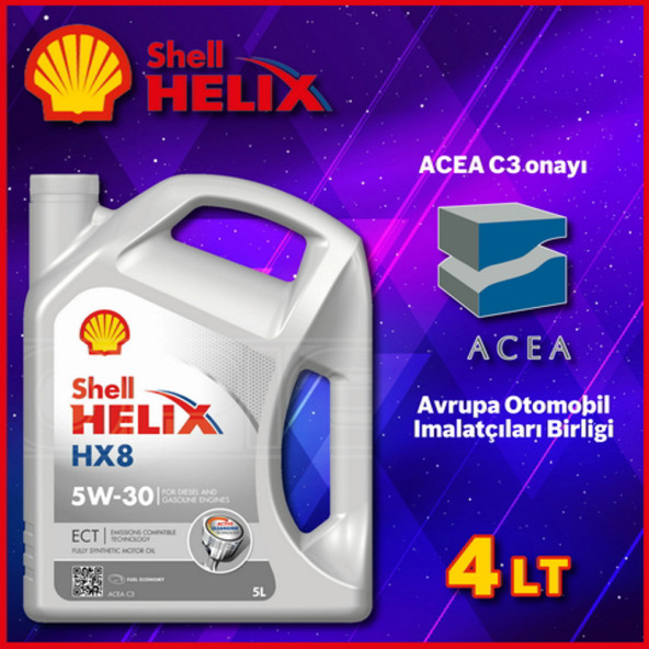 SHELL HELIX HX8 ECT 5W-30 4 LT TAM SENTETİK 2023 ÜRETİM