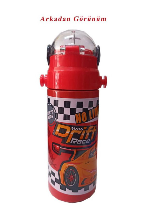 Erkek Çocuk Matara 550 ml Kırmızı 1 Adet Çelik Suluk Okul Matarası Öğrenci Suluğu - 3