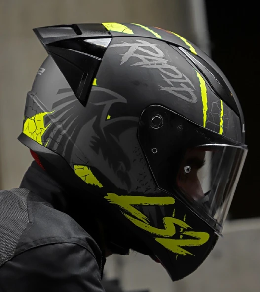 LS2 Rapıd 2 Race Raven Neon Sarı Kapalı Motosiklet Kaskı Şefaf Camlı - 2