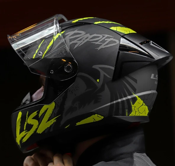 LS2 Rapıd 2 Race Raven Neon Sarı Kapalı Motosiklet Kaskı Şefaf Camlı - 3