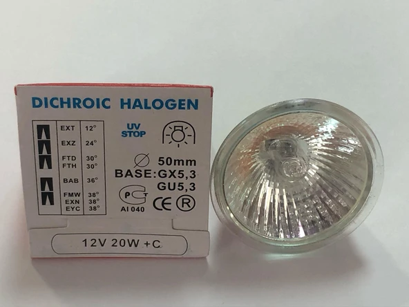 5 ADET 12V 20W MR 16 ÇANAK HALOJEN ÇAP:50mm