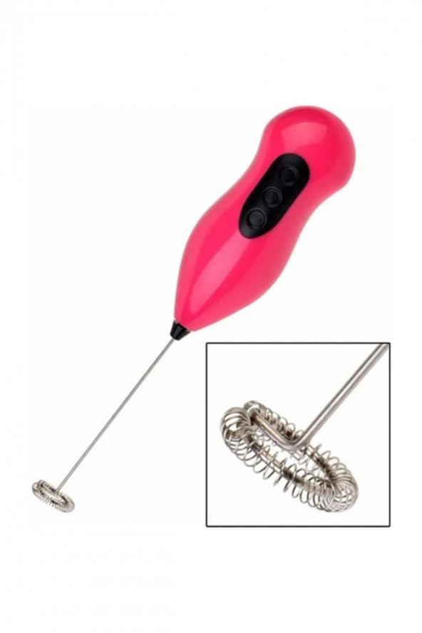 Züka Pilli Mini Mixer Kahve Süt Köpürtücü Karıştırıcı Cappuccino Mixer Pembe