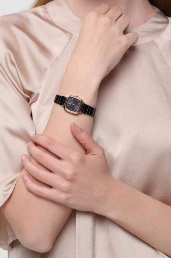 Fiona Rose Kasa Siyah Kordon Kadın Kol Saati - Resim 6