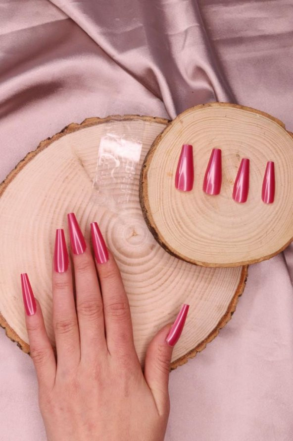 12li Düz Pembe Renk Takma Tırnak T48