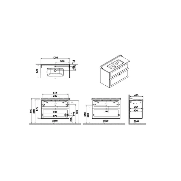 VitrA Root Classic Lavabo Dolabı 100cm 2 Çekmeceli Mat Lacivert 68895 - 2