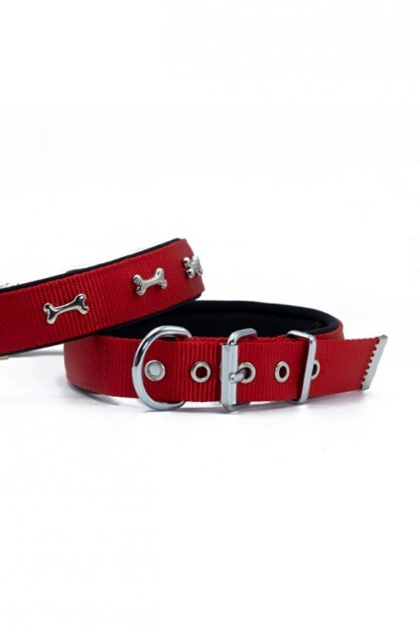 Comfort Metal Kemik Işlemeli Köpek Boyun Tasması L 2.5x42-50cm Kırmızı