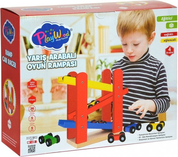 Play Wood ONY-382 Playwood Ahşap Yarış Arabalı Oyun Rampası-Onyıl