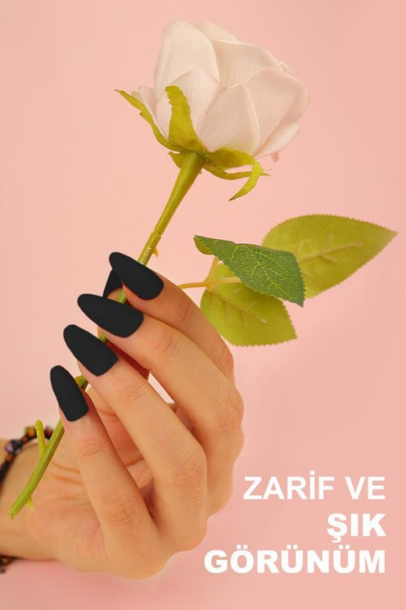 12li Mat Siyah Renk Takma Tırnak T63 - 5