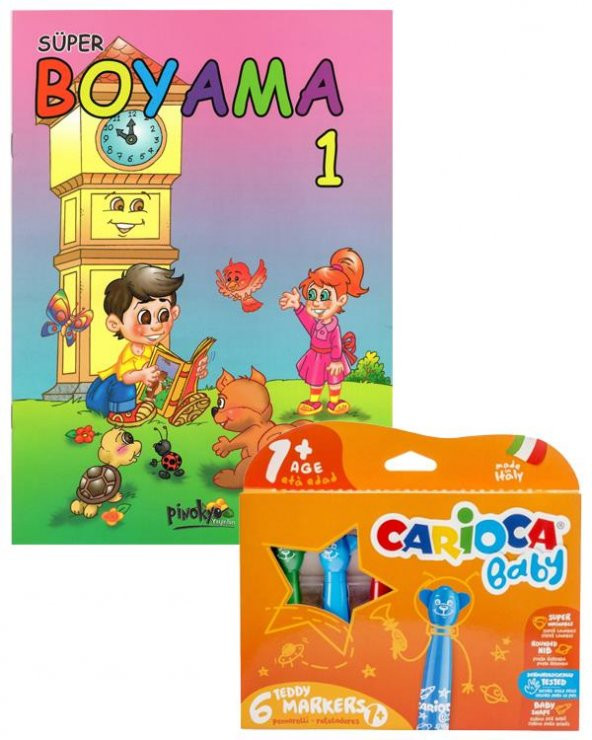 Carioca Süper Jumbo Teddy Keçeli Kalem 6 Renk - Boyama Kitabı Set