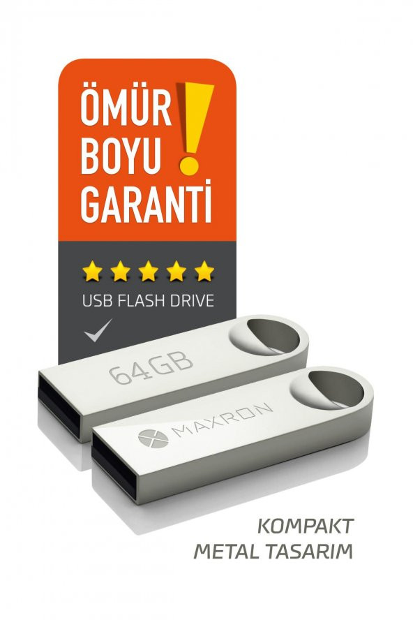 MAXRON 64 GB Flash Bellek Metal Gövde Ömür Boyu Garantili Güvenli Usb Bellek Data Traveler