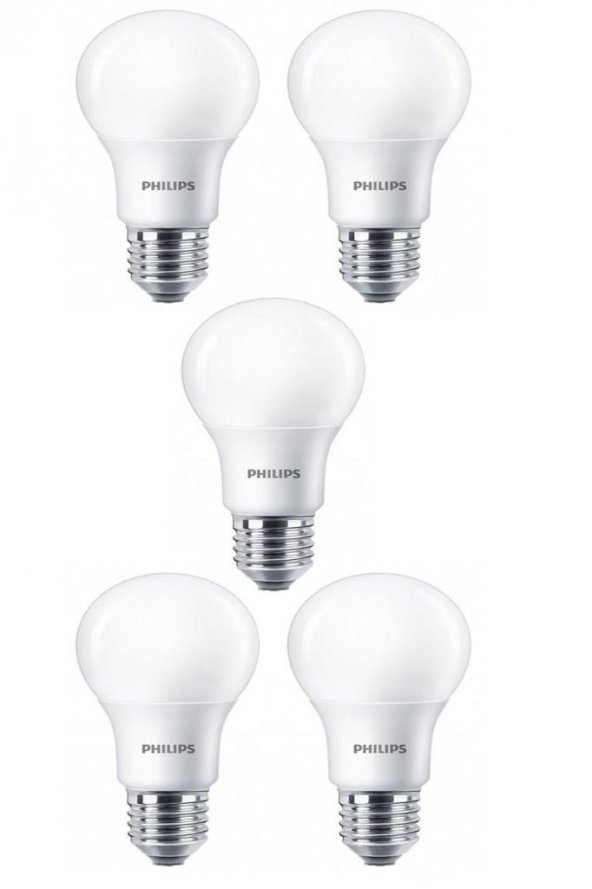 Philips 8W (60W) Led Ampul Beyaz 6500K E27 (5 Adet) Tasarruflu Lamba