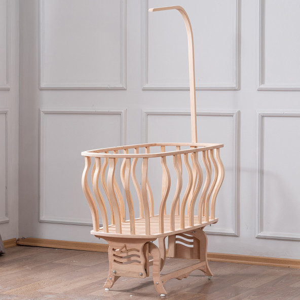 Setay Doğal Ağaç Beşik, Kristal Sepet Beşik + Uyku Seti + Cibinlik - Lacivert - 5