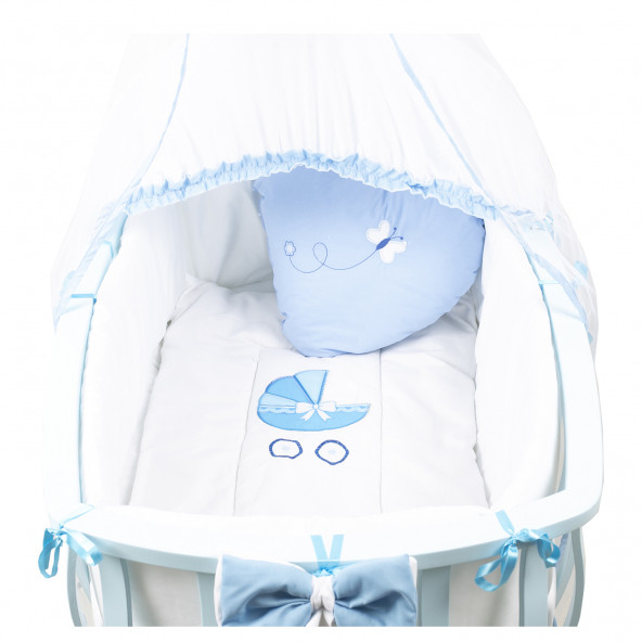 Setay Doğal Ağaç Beşik, Otantik Lüx Sallanan Beşik + Uyku Seti + Cibinlik - Mavi - 3