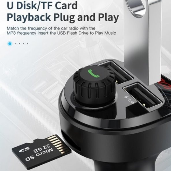 Kuulaa Bluetooth Aktarım Mp3 Araç Kiti Dual USB Araç Şarjı AL-32034 - 2