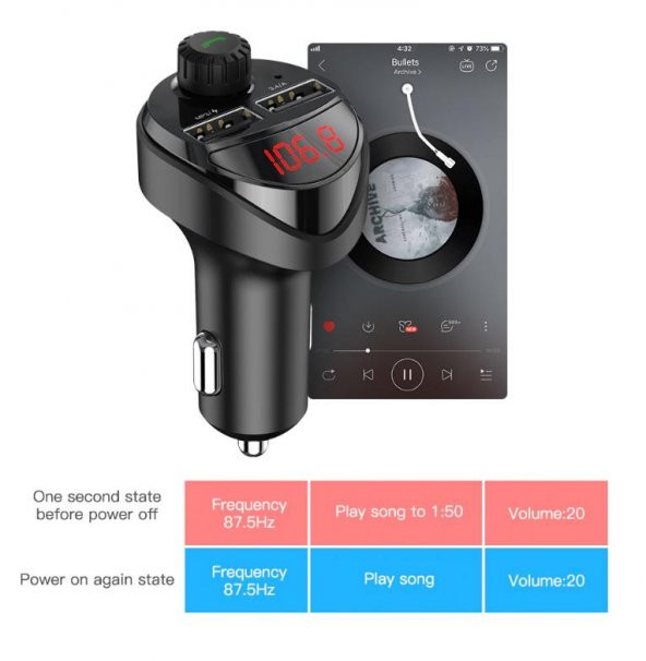Kuulaa Bluetooth Aktarım Mp3 Araç Kiti Dual USB Araç Şarjı AL-32034 - 5