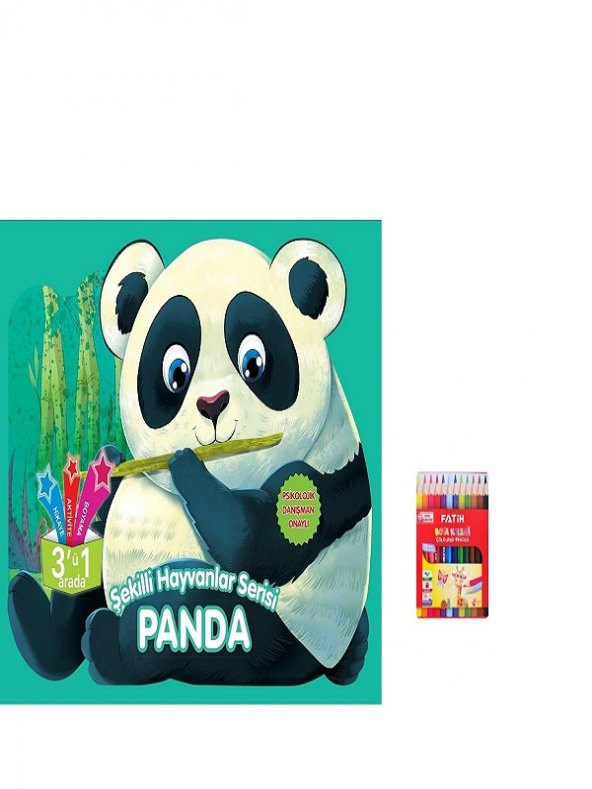 Parıltı Yayınları Şekilli Hayvanlar Serisi Panda ve Fatih 12li Boyama Kalemi