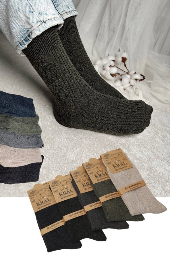 Erkek  Kışlık Termal Etkili (5li Paket) Lambswool Kuzu Yün Çorap - 2