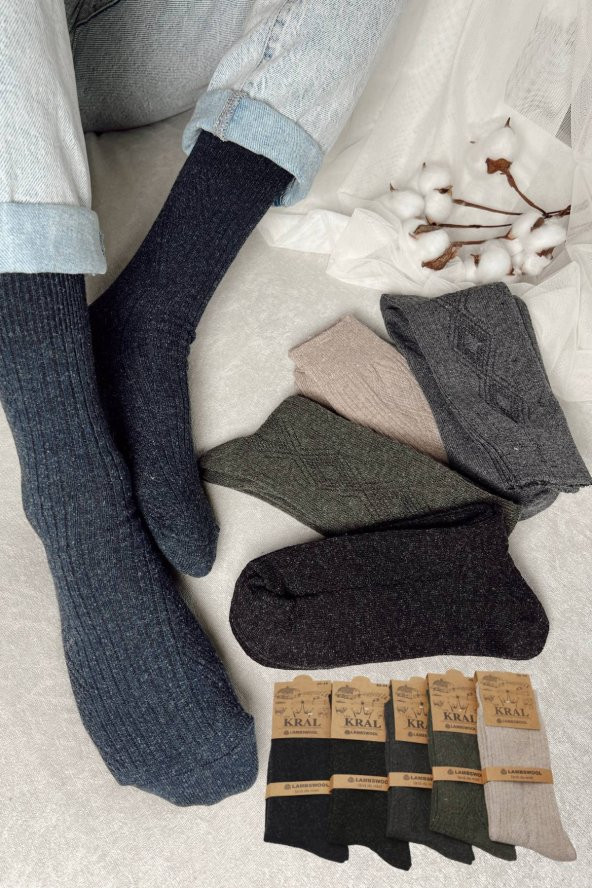 Erkek  Kışlık Termal Etkili (5li Paket) Lambswool Kuzu Yün Çorap - 3