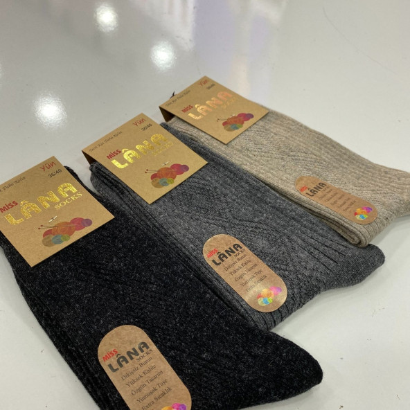 Kadın Koyun Yünü Lambswool Kışlık 3lü Set Çorap - 3