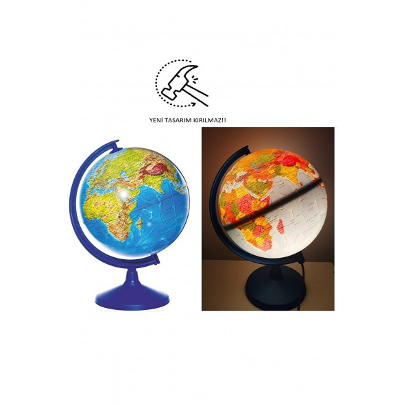 Işıklı Küre -20 Cm-Hem Siyasi Hem Fiziki Dünya Küresi Eğitici Harita Işıklı Küre Dünya Küresi