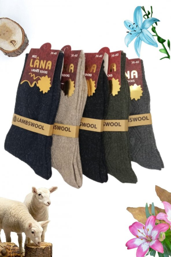 Bayan Çorap 5 Çift Kışlık Yün Çorap Lambswool (ÖZEL KUZU YÜNLÜ) Kadınlar İçin Termal Özellikli - 2