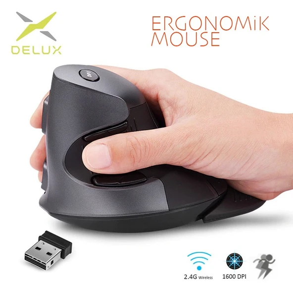 Delux M618GX Ergonomik Dikey 6 Tuşlu Kablosuz Optik Mouse ürün görseli 1