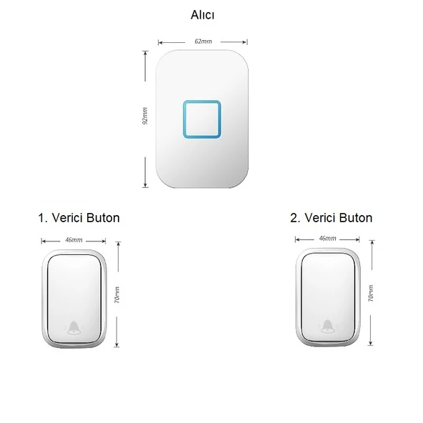 Cacazi 2 Buton 1 Alıcı Su Geçirmez Beyaz Pilsiz Kablosuz LED Kapı Zili - Resim 6