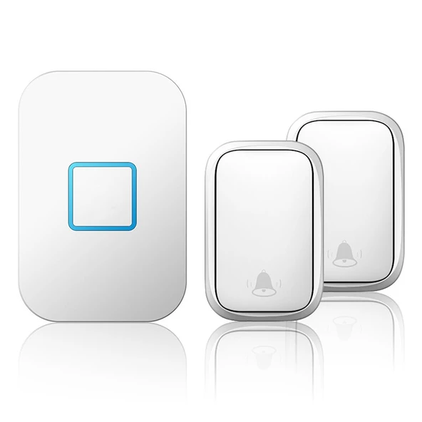 Cacazi 2 Buton 1 Alıcı Su Geçirmez Beyaz Pilsiz Kablosuz LED Kapı Zili ürün görseli