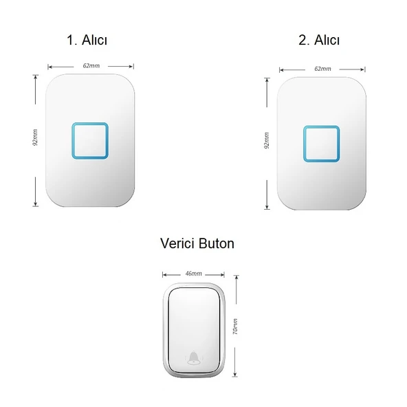 Cacazi 2 Alıcılı Su Geçirmez Beyaz Pil Gerektirmeyen Kablosuz LED Kapı Zili - Resim 6