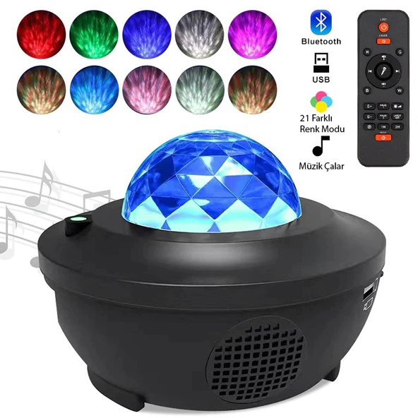 TriLine LED Yıldız Bluetooth USB Projektör Okyanus Dalgası Gece Lambası