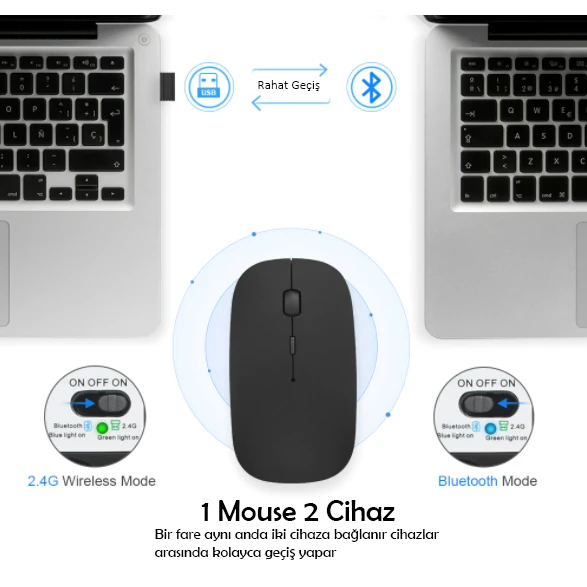 TriLine Bluetooth Şarjlı  2.4Ghz Kablosuz Mouse Sessiz Tıklama - 2