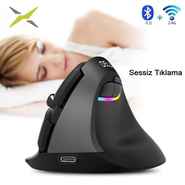 Delux M618 Mini Bluetooth 4.0+ 2.4G Ergonomik Şarjlı Sessiz RGB Mouse - 6