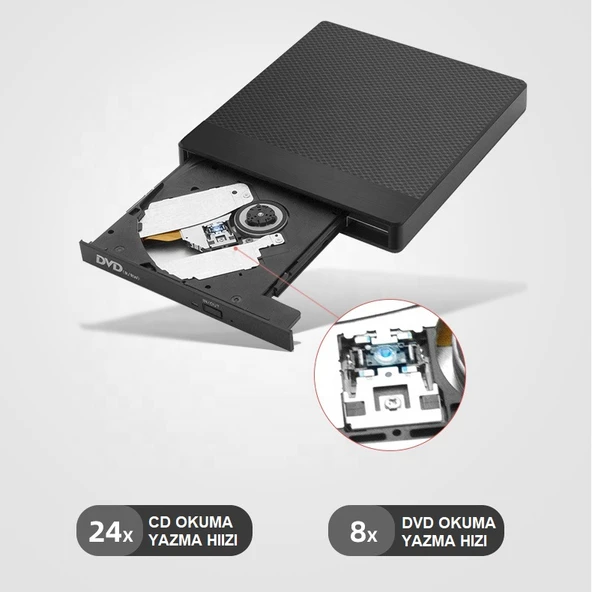 TriLine Harici DVD-RW USB 3.0 +SD TF Kart Okuyucu +3.0 USB Hub - 4