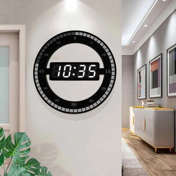 TriLine 3D LED Dijital Elektronik Modern Duvar ve Masa Saati Tarih Derece - Resim 3