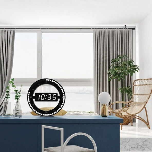 TriLine 3D LED Dijital Elektronik Modern Duvar ve Masa Saati Tarih Derece - Resim 4