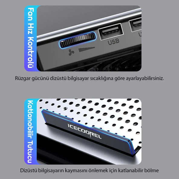 TriLine IceCoorel Alimünyum Hız Ayarlı Notebook Soğutucu Ergonomik Stand - Resim 11